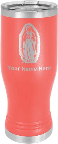 Vista 21 de LaserGram Taza Pilsner aislada al vacío de 14 onzas, Virgen de Guadalupe, grabado personalizado incluido (negro)