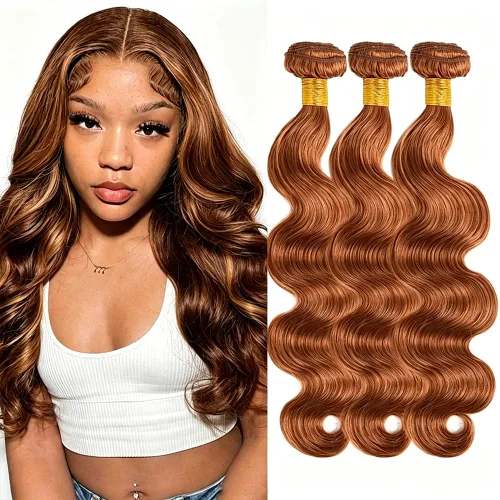 Vista 307 de P4613 Cabello humano rizado onda profunda marrón y paquetes mixtos 8 10 12 P4613 Ombre Marrón-Rubio-DP