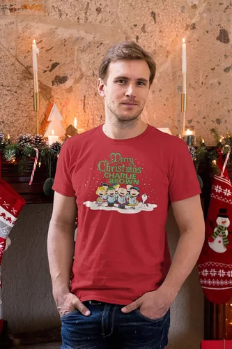 Vista 2 de Ripple Junction Peanuts Merry Christmas Charlie Brown - Camiseta de dibujos animados para adultos para hombre y mujer