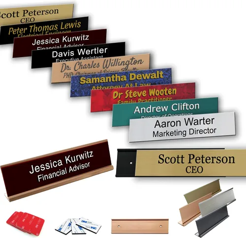Vista 8 de Placa de identificación de oficina – Placa de nombre personalizada grabada para escritorio, 2 x 4 pulgadas, placa de nombre personalizada
