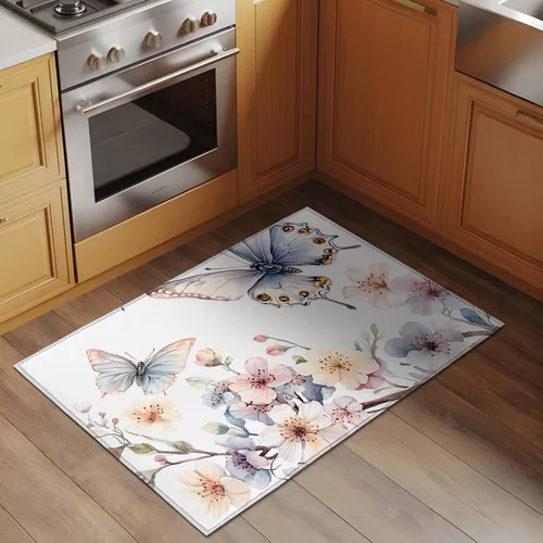 Vista 2 de Small Area Rugs 2x3 Ft, Spring Flowers Non-Slip Area Rugs for Living Room Bedroom Entryway, Watercolor Botanical Floral Butterfly Washable Carpet