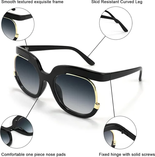 Vista 6 de FEISEDY Gafas de sol redondas retro cuadradas para mujer, grandes y vintage B4091, 56mm