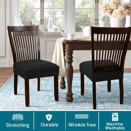 Vista 2 de Turquoize Juego de 4 fundas elásticas para sillas de comedor, fundas de asiento para sillas de comedor, extraíbles y lavables, fundas de cojín Negro