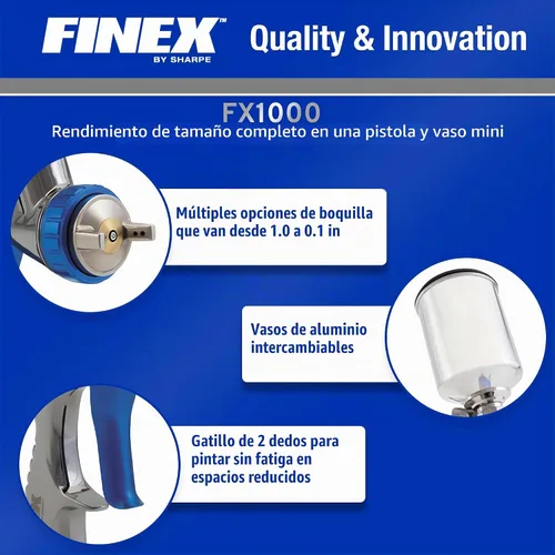 Vista 3 de Graco-Sharpe 289200A Mini pistola HVLP FX1000 para rociar pintura, 1,0 mm