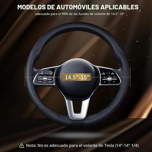 Vista 6 de Funda de cuero de napa para volante, ajuste rápido para ruedas de 14.5 a Negro