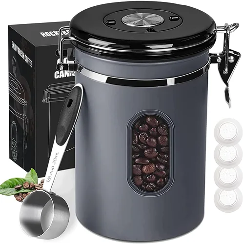 Vista 9 de Recipiente de café hermético de 50.7 fl oz con rastreador de fecha y ventana transparente, almacenamiento de granos de café de 18 onzas fluidas