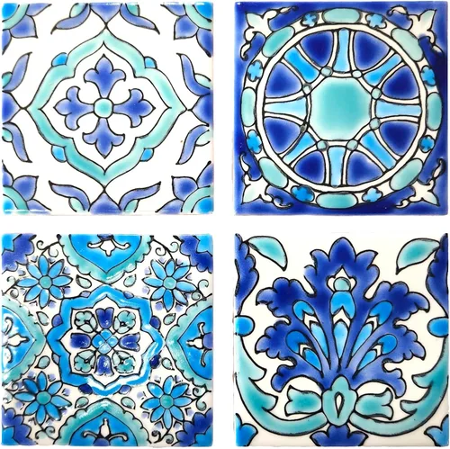 Vista 6 de Juego de posavasos de azulejos de cerámica pintados a mano personalizados de 4 x 4 pulgadas, disponible en juegos de 4, 6, 8, 12 y 16, ideal