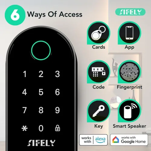 Vista 3 de Cerradura de puerta inteligente de huellas dactilares con mango y teclado: acceso remoto WiFi integrado, entrada sin llave para puerta delantera