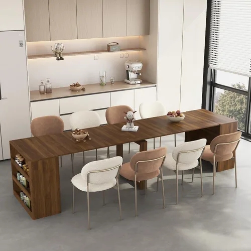 Vista 24 de WILLIAMSPACE Mesa de comedor extensible de madera de 106 pulgadas para 8 a 12, mesa de cocina rectangular rústica de campo, mesa de comedor grande