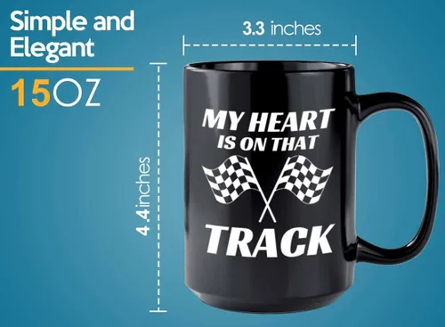 Vista 5 de Taza de café Racer de 15 onzas, color negro, On That Track - Fuel Speed Racer Car Guys Circuit Automotriz Racing Boy Regalos para él, papá, hombres