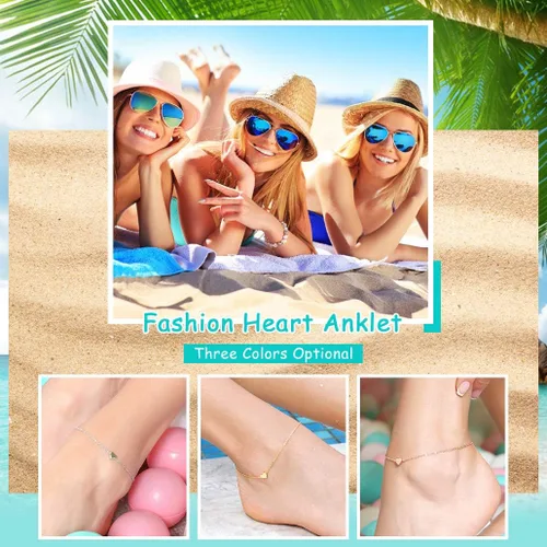 Vista 4 de Silvora Tobillera de plata de ley 925 para mujeres y hombres, tobilleras de corazón de eslabones cubanos para mujer, tobillera de playa con caja