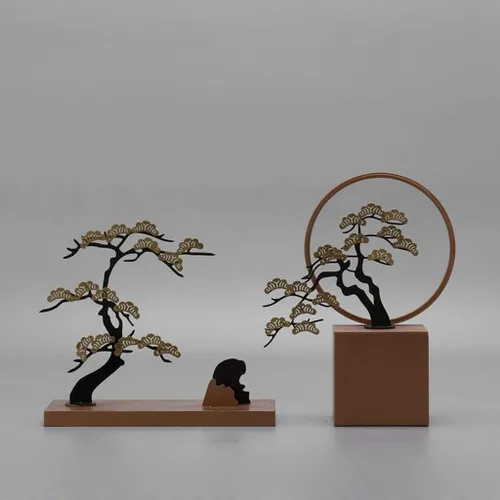 Vista 5 de chinese feng shui statue sculpture Modern New Chinese Creative Iron Art Pine Tree Crafts Indoor Living Room Desktop Decoration Entrance Feng Shui