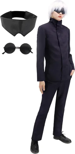 Vista 4 de DAZCOS Satoru Cosplay - Disfraz de hombre con gafas, chaqueta con los ojos vendados, pantalones, disfraz para adultos