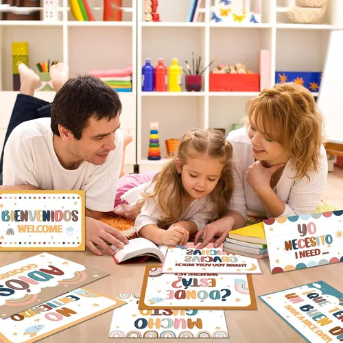 Vista 7 de gisgfim Juego de 16 pósteres de palabras y frases en español, tablero de anuncios, estudio y decoración de aula (Boho)