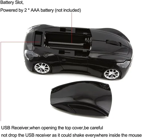 Vista 4 de Ratón inalámbrico de coche deportivo de escritorio Ordenador portátil Ratón óptico Ratones AAA Batería Nano USB 2.4GHz Gaming Mouse (negro)