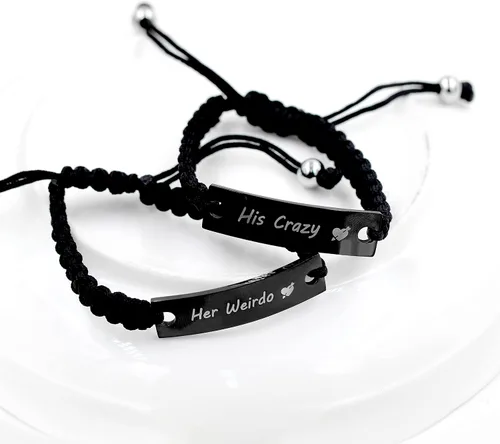 Vista 8 de 1 par de pulseras trenzadas Hademade para parejas, pulseras para hombres y mujeres grabadas con "I Love You 3000, God Gave Me You, His Crazy Her