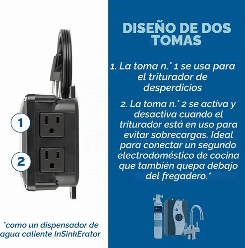Vista 2 de InSinkErator STS00 interruptor de aire para fregadero o mesada con doble salida, incluye botón cromado y blanco, STS-00