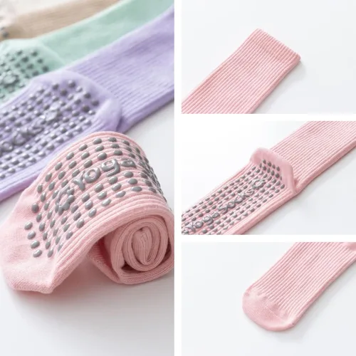 Vista 6 de Calcetines de yoga y pilates con empuñaduras para mujer, antideslizantes, coloridos, teñido anudado, acolchados, calcetines para bailar en barra