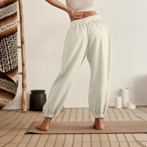 Vista 4 de Pantalones deportivos de forro polar de cintura alta para mujer, holgados, cómodos, elásticos, pantalones deportivos de entrenamiento casuales