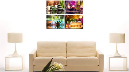 Vista 3 de Piy Painting Spa Bodegón con vela ardiente de piedra zen, decoración de baño, arte de pared, serenidad, piscina, obras de arte, comedor, cocina