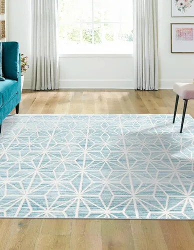 Vista 7 de Unique Loom Uptown Collection by Jill Zarin Collection - Alfombra geométrica moderna azul (1' 8 x 1' 8)