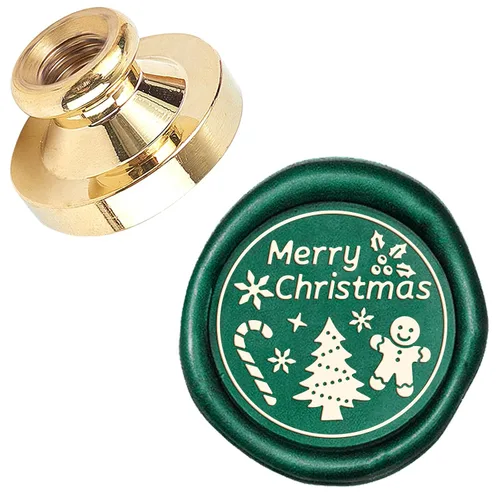 Vista 14 de CRASPIRE Sello de cera de sellado de Feliz Navidad, árbol de Navidad, estrella X'Mas EVE de 0.984 in, sello de cera reemplazable, cabeza de latón