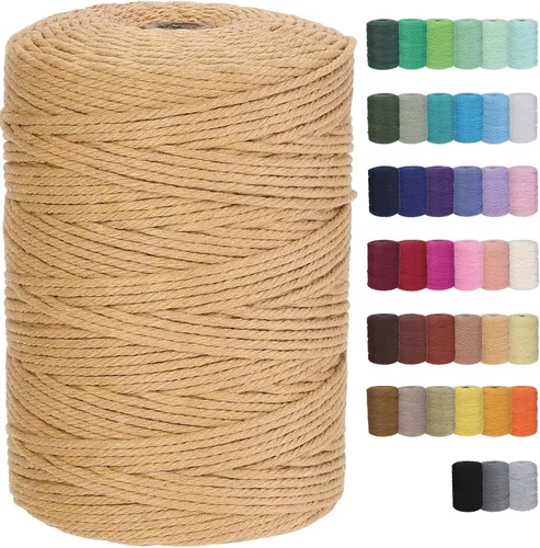 Vista 24 de Cuerda de macramé de algodón de 2 mm, 220 yardas, suministros naturales de macramé de color, cuerda de algodón suave para artesanía, para colgar