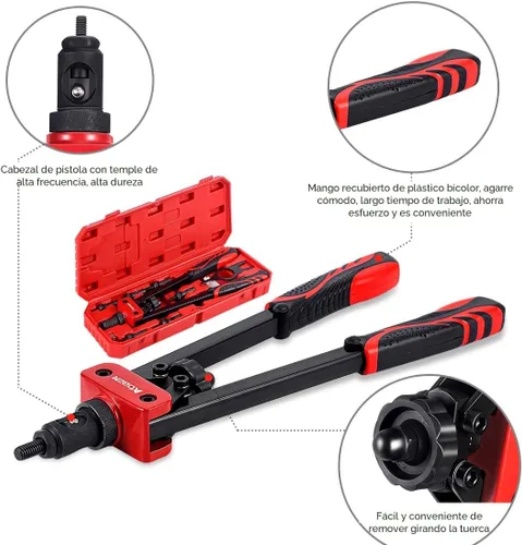 Vista 3 de AOBEN Herramienta de tuerca de remache de 14 pulgadas, kit profesional de ajuste de tuercas remachadoras manuales, ahorro de mano y diseño compacto