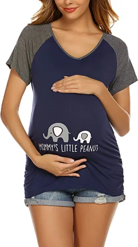 Vista 2 de Ekouaer - Camisa de maternidad para mujer con estampado divertido y manga corta diseño de raglán