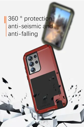 Vista 4 de LOVE MEI Funda de metal para Samsung Galaxy S23 Ultra, resistente al aire libre, de aluminio, resistente a prueba de golpes, protección contra Rojo