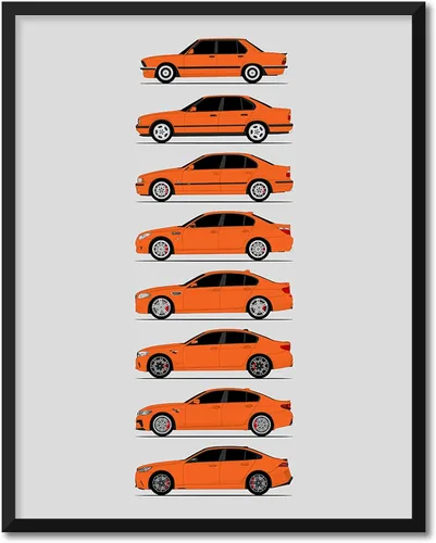 Vista 10 de Custom Car Posters Handmade Poster compatible with BMW M5 Generations and Print of BMW Car Models: E28, E34, E39, E60, F10, F90 - Multi, 8x10