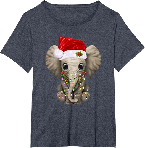 Vista 70 de Lindo elefante de Navidad luz divertido elefante amante de Navidad regalo camiseta Negro