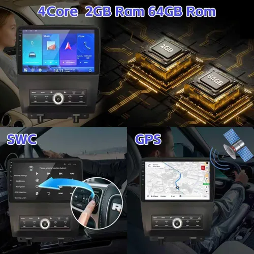 Vista 5 de Radio de coche 2+64G para Ford Mustang 10 pulgadas pantalla táctil 2010 2011 2012 2013 2014 estéreo, inalámbrico Carplay/WiFi/Bluetooth/EQ