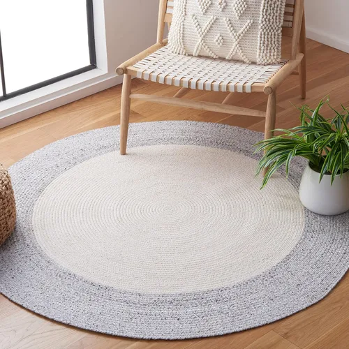 Vista 5 de SAFAVIEH Alfombra trenzada de la colección – Alfombra redonda de 3 pies, color beige y gris claro, casa de campo hecha a mano, ideal para zonas