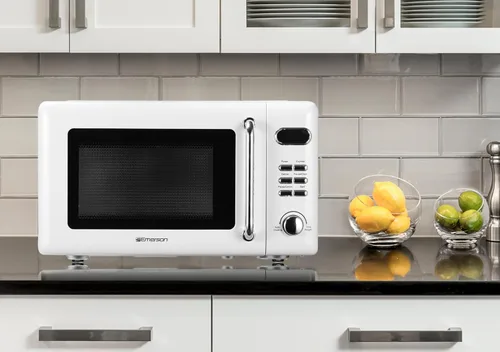 Vista 3 de Emerson MWR7020W - Horno microondas compacto para encimera con control de botón, pantalla LED, 700 W, 5 niveles de potencia, 8 menús automáticos