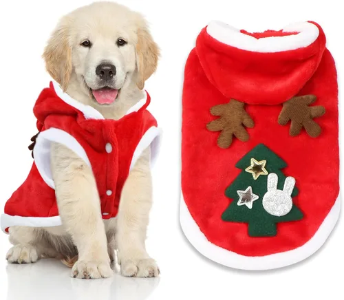 Vista 8 de Disfraz de Navidad para gatos, chaleco con capucha de Navidad para gatos con cuernos de alce, ropa de vacaciones para gatos y mascotas (S)