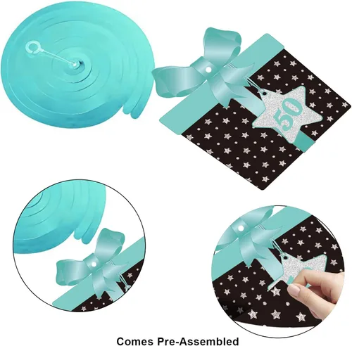 Vista 4 de Decoración de techo con diseño de remolinos colgantes para fiesta de cumpleaños número 50, decoración de 50 años, espirales colgantes de papel