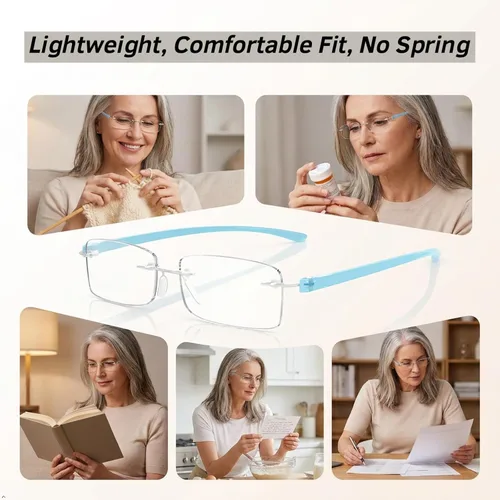 Vista 4 de Eyekepper - Gafas de lectura con lentes pequeños sin marco para hombres y mujeres Brazo azul