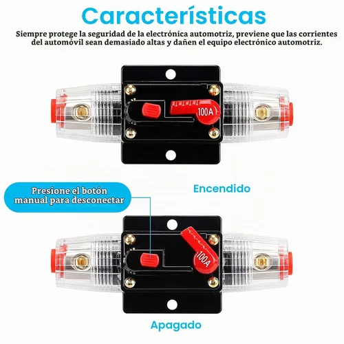 Vista 3 de Interruptor de circuito de 100 amperios para audio, portafusibles de 12 V-24 V CC, interruptor de circuito de 20-300 A, interruptor de circuito
