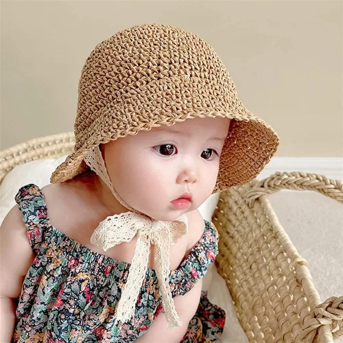 Vista 3 de Sombreros de paja para niñas pequeñas y plegables de ala ancha para verano, sombrero de paja para fotografía de bebé, sombreros de paja