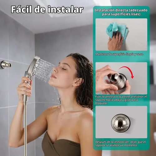 Vista 6 de Hibbent Soporte de cabezal de ducha con ventosa al vacío, soporte de cabezal de ducha extraíble, soporte de pared ajustable en altura ajustable