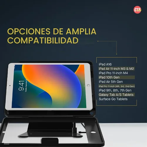 Vista 6 de CTA Digital Soporte antirrobo de escritorio – Soporte de quiosco con lápiz capacitivo, correa y carcasa de aluminio para iPad 11ª generación A16
