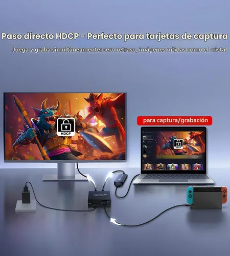 Vista 3 de Divisor HDMI 4K @60Hz 1 en 2 salidas para TV y barra de sonido con cable HDMI de 4 pies, derivación HDCP 2.2, divisor de audio HDMI compatible