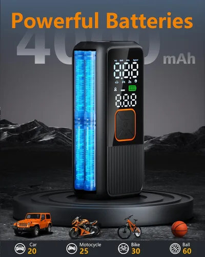 Vista 6 de Inflador de neumáticos, compresor de aire portátil, bomba de aire recargable de 150 PSI con manómetro digital y luz LED, bomba de neumáticos