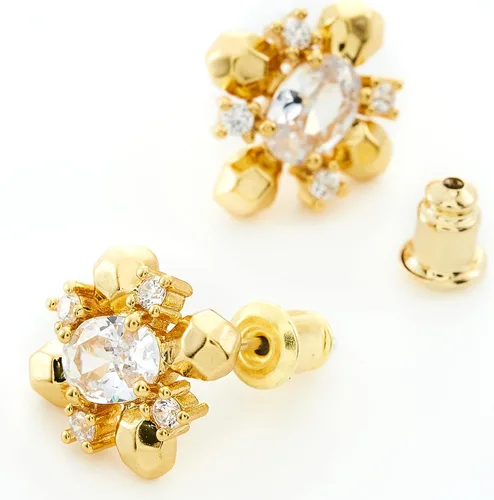 Vista 3 de C.Paravano Aretes de oro de 18 quilates Aretes de tuerca para mujer Aretes hipoalergénicos para mujer Aretes de tuerca con parte trasera plana