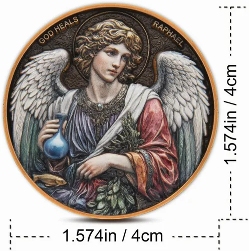 Vista 3 de Moneda de desafío Arcángel Rafael - Santo de curación, moneda de coleccionista de doble cara de 1.57 pulgadas 1 unidad