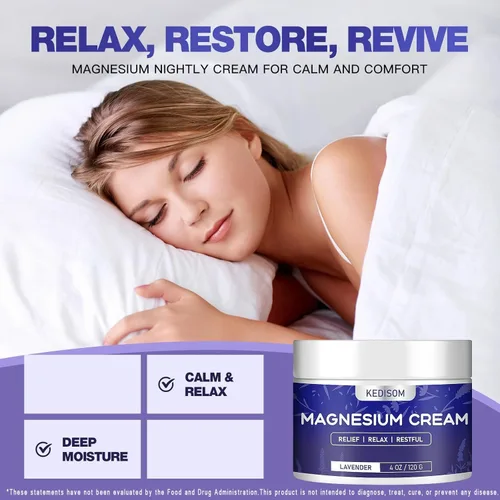 Vista 4 de Crema de magnesio para dormir - Loción tópica natural de magnesio, calma - Mantequilla corporal nocturna para hidratación profunda - Seguro
