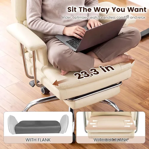 Vista 4 de Ergonomic Home Office Desk Chair, Heavy Duty Executive Chair with Footrest Beige