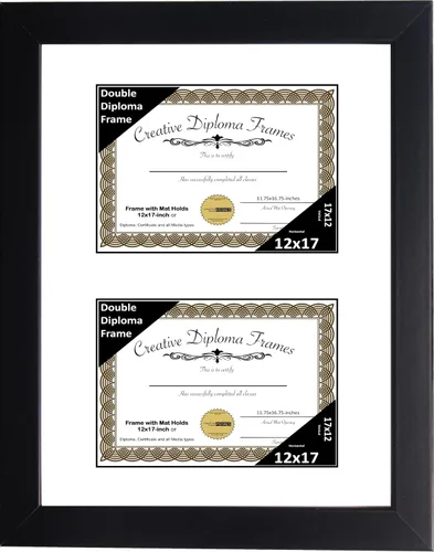 Vista 68 de Creative Picture Frames Marco de diploma doble clásico negro de 6 x 8 pulgadas con vidrio negro y colgador de pared instalado
