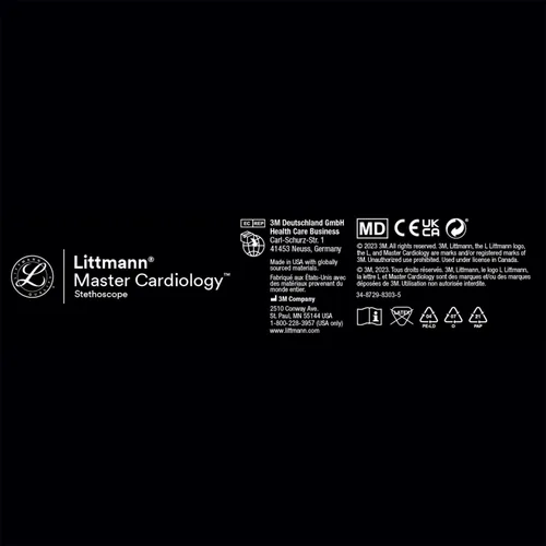 Vista 8 de 3M Littmann Master Cardiology - Estetoscopio 2160, pieza torácica de acero inoxidable, tubo negro de 27 pulgadas (paquete de 3)